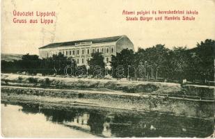 Lippa, Lipova; Állami polgári és kereskedelmi iskola. W.L. Bp. 6156 / school (kopott sarkak / worn corners)