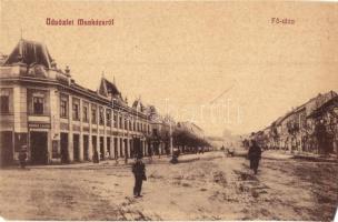 Munkács, Mukacheve, Mukacevo; Fő utca, Novák Lajos üzlete. W.L. 1175. / street view with shop (EM)