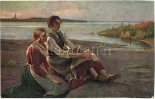 6 db régi megíratlan hölgyek művészlap / 6 pre-1945 unused ladies art postcards