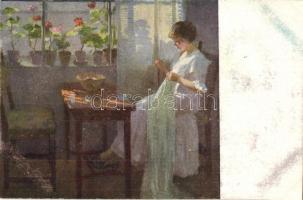 6 db régi megíratlan hölgyek művészlap / 6 pre-1945 unused ladies art postcards