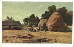 9 db régi művészlap, vidéki életképek, közte 1 Déva kihajtható panorámalap / 9 pre-1945 art postcard...