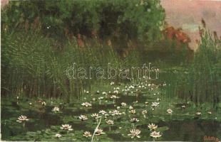 8 db régi megíratlan művészlap, tájképek / 8 pre-1945 unused art postcards, landscapes