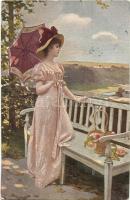 11 db régi művészlap, tájképek, hölgyek, közte 2 városképes lap (Zilah, Magyaróvár) / 11 pre-1945 ar...