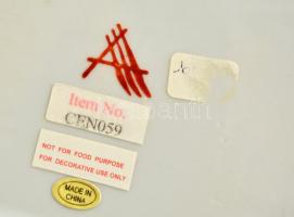 Kínai hamutartó, jelzett, részben kézzel festett, kopott, 19×16 cm