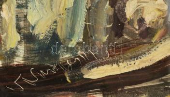 Cs. Németh Miklós (1934-2012): Alakok, olaj, papír, paszpartuban, üvegezett fa keretben, 23,5×31 cm