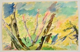 Antal Irén (1903-1999): Szeles séta, akvarell, papír, jelzett, 33×50 cm