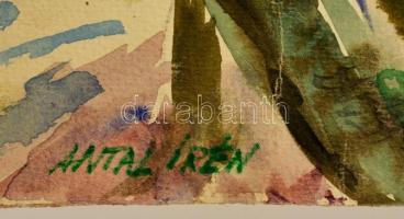 Antal Irén (1903-1999): Szeles séta, akvarell, papír, jelzett, 33×50 cm