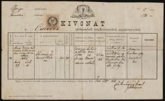 1878-1886 3 db 50 kr. okmánybélyeg, egy győri és csicsói keresztlevélen, valamint egy igazoláson, az...