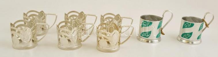 Festett fém csésze tartó, jelzett (szovjet), üveg pohárral nélkül, m:9,5 cm, összesen: 8 db