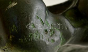 Mihály Árpád (1937-): Női akt. Festett kerámia, jelzett, kopás nyomokkal, m:18 cm