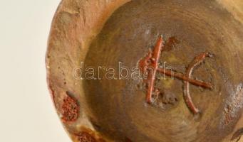 Jelzett (HE) iparművész füles váza, mázas kerámia, hibátlan, m: 29 cm