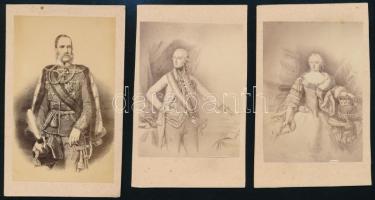 cca 1860 Habsburg uralkodók: Mária Terézia, II. József, Ferenc József, 3 db fénynyomat, 10,5×6,5 cm / Maria Theresa, Joseph II, Franz Joseph I, 3 photogravures