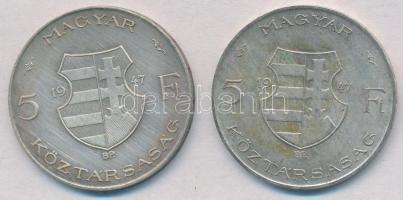 1947. 5Ft Ag "Kossuth" (2x) T:2