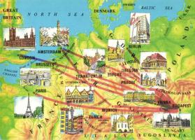 21 db MODERN magyar térképek a MALÉV-től / 21 modern Hungarian maps of Malév Hungarian Airlines