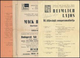 1937-1940 Zenei koncertek műsorlapja, rajtuk neves zenészek aláírásaival (Charles Cerné, Járai József, Mack Harrel, Heimlich Lajos), 4 db