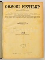 1942 Orvosi hetilap, 1942. 86. évf. 1-52. szám. Teljes évfolyam bekötve. Szerk.: Vámossy Zoltán. Bp.,1934,. Kopottas félvászon-kötésben, rengeteg korabeli reklámmal.