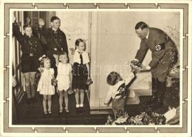 Adolf Hitler with children. Hitlerjugend, NSDAP German Nazi Party propaganda, swastika + 1939 50. Geburtstag des Führers. Deutsch die Ostmark Wien So. Stpl. 6+19 Ga. (EK)