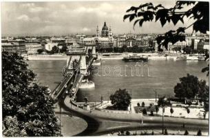 Budapest, Lánchíd - 5 db modern képeslap, villamos, autóbusz, automobil