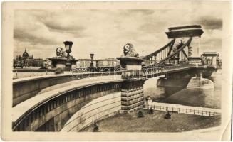 Budapest, Lánchíd - 5 db modern képeslap, villamos, autóbusz, automobil