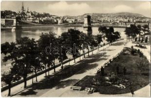 Budapest, Lánchíd - 5 db modern képeslap, villamos, autóbusz, automobil