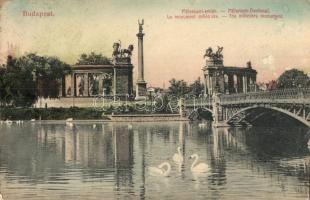 Budapest XIV. Városliget, Hősök tere, Milleniumi emlékmű - 3 db régi képeslap, közte 1 Taussig kiadá...
