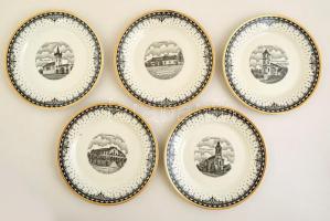 "Dunapataj" látképes porcelán reggeliző készlet, matricás, jelzett, hibátlan, 5+5+5 db