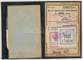 1926-1930 Fényképes MÁV félárú jegy váltására jogosító igazolvány, Duna-Száva-Adria Vasúttársaság ál...