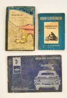3 db autós-motoros könyv: Motorkerékpározás és gépkocsizás versenyszabályai (1953); Mihály Dénes: Az automobil (Bp., é. n.); Wartburg kezelési útmutató. Kissé megviselt állapotban.