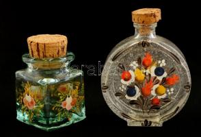 Virágmintás kézzel festett üvegcsék, hibátlanok, m: 5,5 és 8 cm