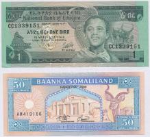 Vegyes: Etiópia 1976. 1B + Szomáliföld 1996. 50Sh T:II,I Mixed: Ethiopia 1976. 1 Birr + Somaliland 1996. 50 Shillings C:XF,UNC