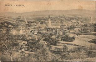 Miava, Myjava; látkép, templom / general view, church