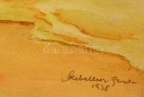 Szebellédi Géza (?-?): Partra vetett vitorlás. Akvarell-ceruza, papír, jelzett, 22×30 cm