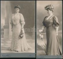 cca 1900-1910 Elegáns hölgyek műtermi fotói, 2 db keményhátú fotó Eugen Schöfer bécsi műterméből, egyiken kis sérüléssel, 23×10 és 22×13 cm
