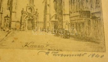 Kremmer jelzéssel: Kassa. Rézkarc, papír, jelzett, üvegezett keretben, 23×16,5 cm