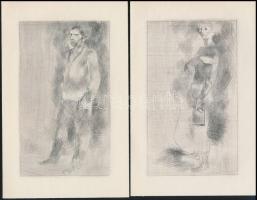 Szász Endre (1926-2003): Emberek, 2 db rézkarc, papír, jelzés nélkül, 16,5×10 cm