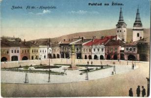Zsolna, Sillein, Zilina; Fő tér, üzletek, templom / Hauptplatz / Pohlad / main square, shops, church