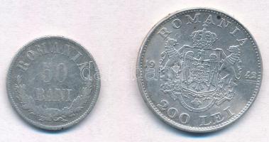 Románia 1873. 50b Ag + 1942. 200L Ag T:3,2 Romania 1873. 50 Bani Ag + 1942. 200 Lei Ag C:F,XF