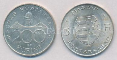 1947. 5Ft Ag "Kossuth" + 1994. 200Ft Ag "Deák" T:2