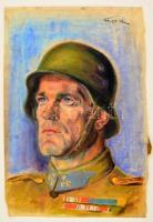 Fried jelzéssel: Ismeretlen magyar katonatiszt .Pasztell, papír, kis szakadással, 42×29 cm