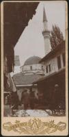 1907 Szarajevó, a Gázi Hüszrev bej dzsámi, keményhátú fotó, hátulján feliratozva, 16,5×8,5 cm /  1907 Sarajevo, the Gazi Husrev beg mosque, photograph with notes on its back, 16,5×8,5 cm