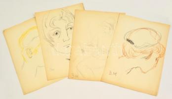 BM jelzéssel: Portré rajzok (4db). Ceruza, papír, 29×20 cm