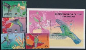 Stamp exhibition; bird set 4 values + block, Bélyegkiállítás; madár sor 4 értéke + blokk