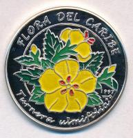 Kuba 1997. 10P Ag "Turnera ulmifolia" hátoldal multicolor festett T:PP Cuba 1997. 10 Pesos Ag "Turnera ulmifolia" reverse multicolor painted C:PP Krause KM#603