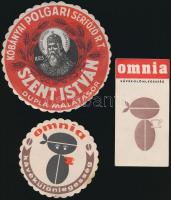 Szent István dupla malátasör és Omnia kávékülönlegesség, 3 db címke