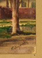 Mednyánszky jelzéssel: Utcarészlet templommal. Akvarell, papír, üvegezett sérült keretben, 29×42 cm