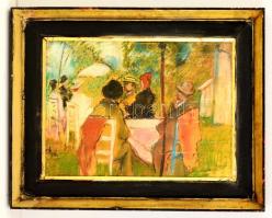 Rónai jelzéssel: Kerti asztaltársaság. Pasztell, papír, üvegezett keretben, 30×43 cm