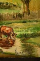 Neogrády jelzéssel: Falusi látkép. Akvarell, papír, üvegezett keretben, 40×60 cm