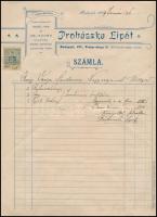 1909 Prohászka Lipót bútorasztalos, díszes fejléces számla okmánybélyeggel