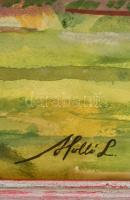 Holló jelzéssel: Vihar a falu fölött. Vegyes technika, papír, üvegezett keretben, 29×39 cm