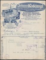 1926 Johann Kotányi nagykereskedő, díszes fejléces számla okmánybélyeggel